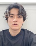 メンズグレージュパーマ<くせ毛風パーマ かき上げ>