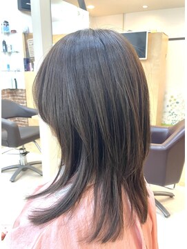 カットハウス はさみの部屋 ウルフレイヤー/メテオトリートメント/グレージュ/流しバング