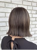 30代40代◎夏カラー◎細めグレージュハイライト×外ハネボブ