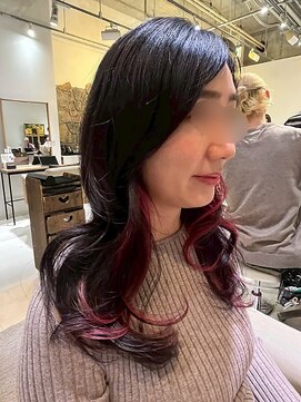 デザインインナーカラー/チェリーピンク/カール/レイヤーカット