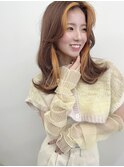 韓国ヘア/顔まわりカット/インナーカラー/オレンジ/ブリーチ2回