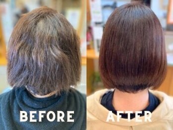 シスヘアー(CYS.Hair)の写真/高難易度縮毛矯正にも対応★酸性ストレート取扱！ブリーチ毛や、ハイダメージ毛でもサラサラの艶髪へ♪