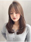 レイヤーカット暗めカラーサイドバング美髪小顔カットモテ髪