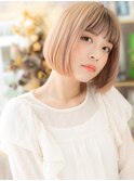 金髪ハイトーンカラー韓国風切りっぱなしボブc8北浦和10代20代