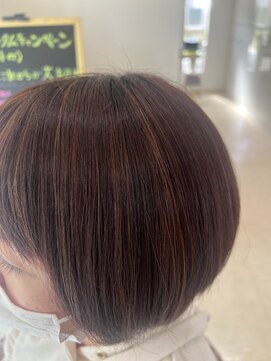 ヘアーデェカラー(hair de KOLOR) 【つくば】白髪ぼかし極細ハイライト×丸みショートボブ30代40代