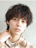 渋谷シャドウパーマメンズカットラウンドマッシュオールバック