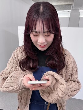 イロウ 天神大名店(IROW) チェリーレッド　シースルーバング　韓国風レイヤー【天神大名】