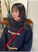 ロング姫カットストレートパーマ縮毛矯正ダークグレー