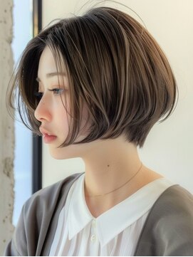 アース 天満橋店(HAIR & MAKE EARTH) 小顔効果◎冬のオリーブベージュカラー×前髪なしボブ
