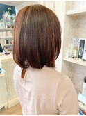 福山市美容室Caary人気 ナチュラルボブ赤みオレンジピンクカラー