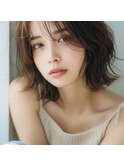 【シエル松戸】ミルクティーアッシュくせ毛風大人ボブパーマ