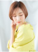 アシンメトリー小顔オレンジブラウンミニボブl古河20代30代40代