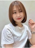 ナチュラルボブ大人かわいいアッシュベージュシースルーバング