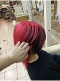 レッドブラックインナーカラー赤髪ポイントカラーオフブラック