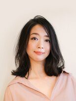 ノノリリ(NONORIRI)&nbsp;大人前髪なし黒髪暗髪ナチュラル外ハネ斜め流しアップバング