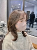 外ハネくびれミディアム顔まわりカット前髪カット群馬太田