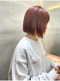 ◯切りっぱなしボブ×ピンクブラウン