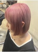切りっぱなしボブ×ペールピンク