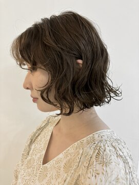 メゾンアクア 表参道(Maison ACQUA) +小顔ミディアムパーマミディアム/デジタルパーマボブパーマ前髪