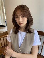 大人かわいいくびれミディアム/ピンクベージュ/シースルー前髪