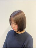 ブラウンベージュ暖色系艶感ハイトーン×艶エアストレート