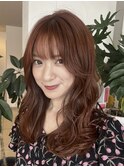 ロング顔周りレイヤーダブルカラーアプリコットオレンジカラー