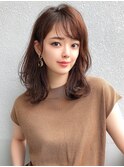 ★美髪イヤリングカラーミニウルフ外ハネボブチェリーブラウン