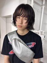 メンズボブウルフダークアッシュニュアンスパーマ