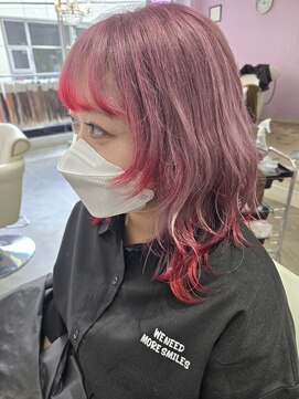 メルシー(Merci) 【Ｍｅｒｃｉ】ハイトーンピンク×毛先カラーバター赤