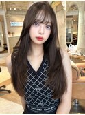 ロングレイヤー　顔まわりレイヤー　シースルーバング　前髪縮毛