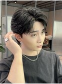 韓国フェザーショートブルーブラック10代20代30代