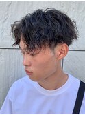 ダークアッシュニュアンスパーマ韓国マッシュベリーショート
