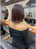 大人可愛いベージュレイヤーロブ垢抜けピンクブラウン外ハネボブ