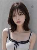 ラベンダーカラーおくれ毛カット韓国風パーマ前髪なし姫カット◎