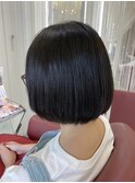 30代40代大人かわいい平行ボブ/切りっぱなし/黒髪/ツヤ/ミニボブ