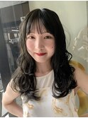 ◎ぱっつん前髪　前髪パーマ　ゆるふわパーマ　カーキベージュ