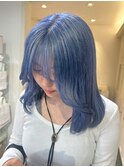 10935艶髪ネイビーブルーブルーシルバーストレートブルーカラー