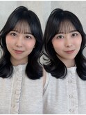 ミディアムレイヤー/顔まわりカット/韓国風/透明感カラー