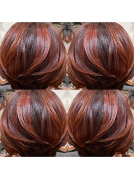 ヘアーアンドメイク グルック(hair&make Gluck) コントラストハイライトxレッドxボブ