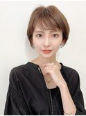 大人可愛い小顔前下がりワンサイドショートボブカット20代30代