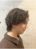 メンズパーマツーブロックマッシュショートアップバングビジネス