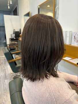 【くびれボブ】【外はね】【透明感】暗めオリーブ