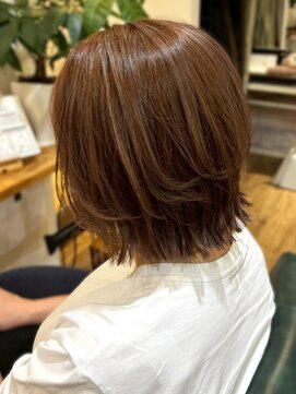 リッチ 横須賀中央店(Rich) 白髪ぼかしハイライト レイヤーボブ ブラウンカラー ボブ 40代