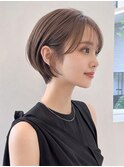 夏カラーブリーチなし丸みショートボブミルクベージュ小顔p上尾