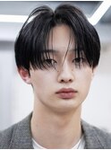 原宿曲がる縮毛矯正センターパートメンズミディアムメンズボブ