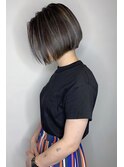 アッシュグレー_厚めバング,ローライト,デザインカラー