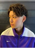 ツーブロック アップバング ツイストスパイラルパーマ 爽やか