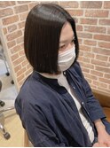ミディアムボブ縮毛矯正オフィスヘア黒髪似合わせカット美髪
