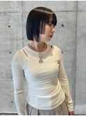 切りっぱなしボブ/顔まわりレイヤー／ぱっつん前髪
