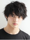 韓国マッシュ スペインカール スパイキーショートブルーブラック
